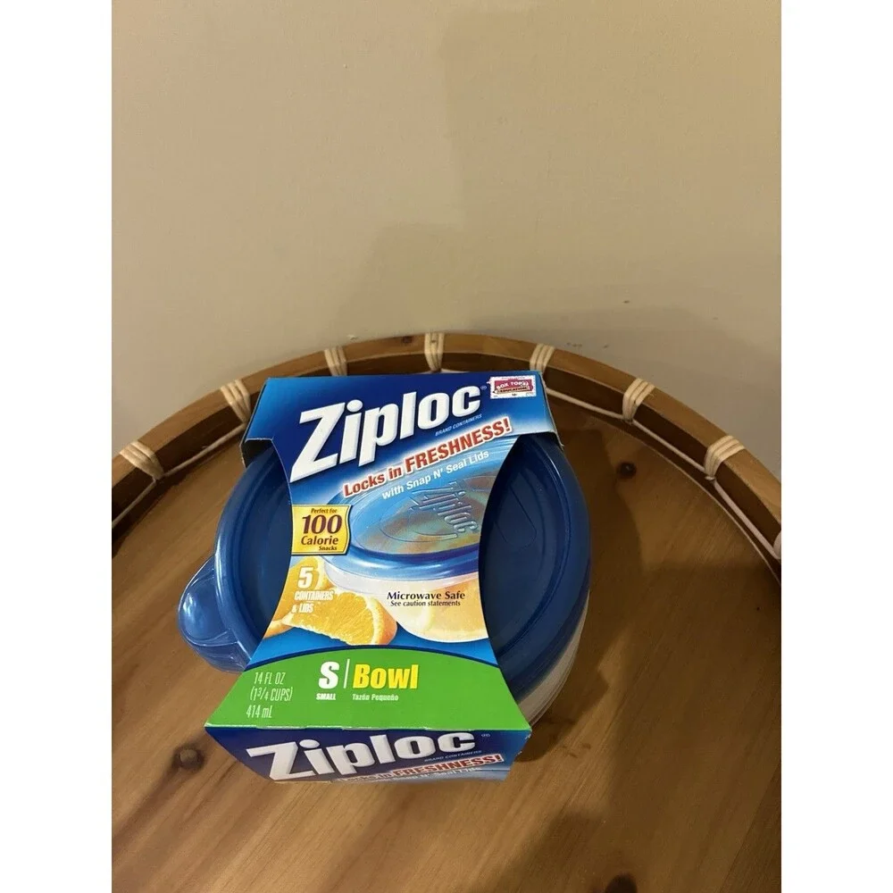Ziploc Snap 'n Seal Bowls Small Short Round 1¾ Cups 14oz 5-Pack Containers Lids